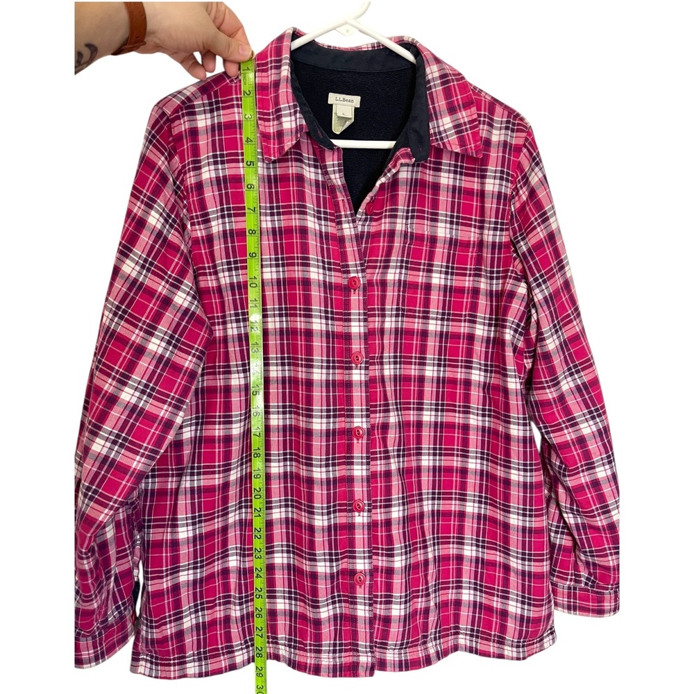 LL Bean L Pink Plaid Fleece Lined Flannel Shirt Jacket Gorpcore Cabin Outdoor - Picture 3 of 9
